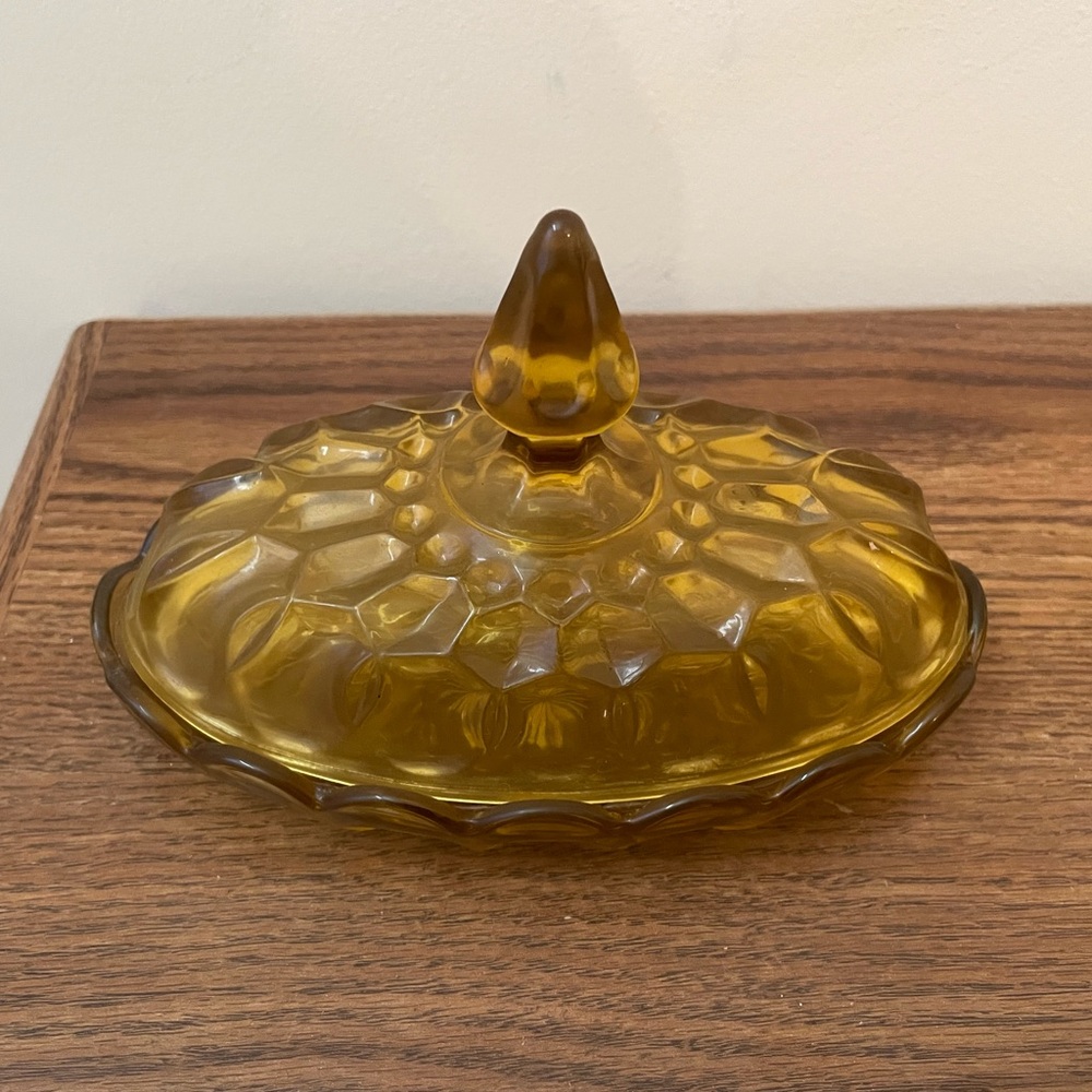 Amber Glass Butter Dish with Lid